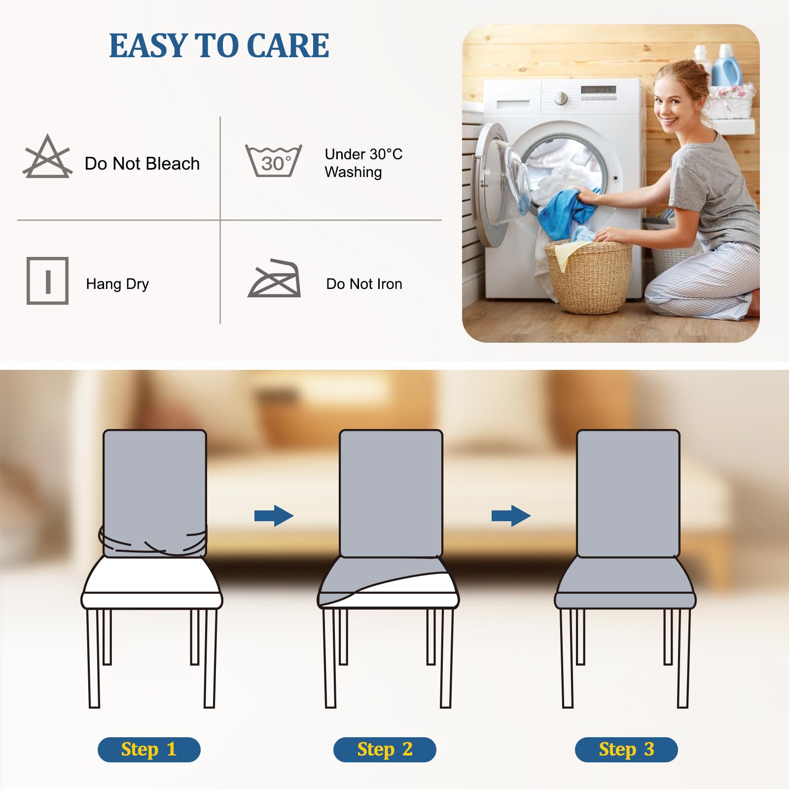 Dioxide Coprisedie con Schienale 6 Pezzi, Copri Sedia da Cucina Grigio Elasticizzati Lavabili Universali Fodere Sedie per Soggiorno, Cucina, Office, Arredamento Ristorante