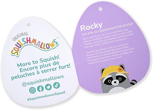 Miniatura 6 de Squishmallows Mapache gris rocoso original de 14 pulgadas con sombrero de cubo amarillo - Peluche grande oficial de Jazwares