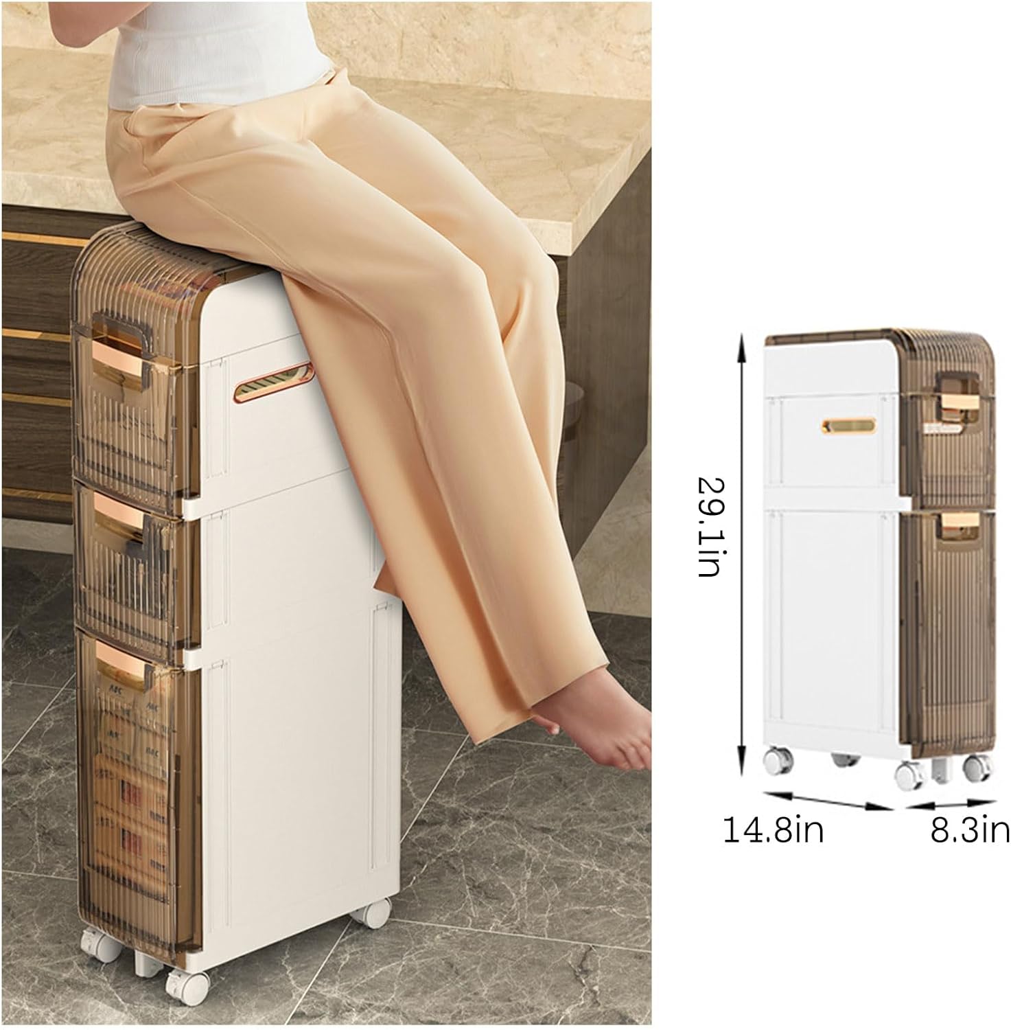 Slim Bathroom Storage Cabinet on Wheels, Narrow Rolling Cart Organizer with 2/3/4 Drawers, Ideal for Small Spaces, Compact Toilet Paper & Essentials Storage Solution.
