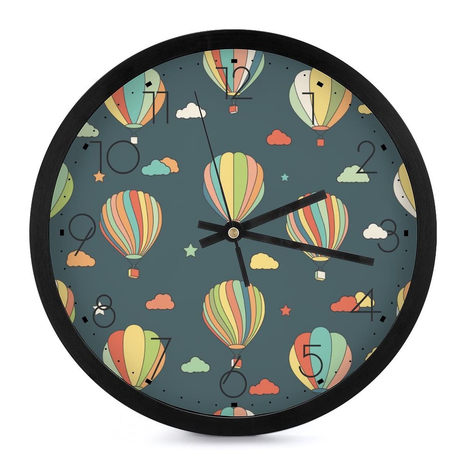 Horloge murale ronde ballons à air grands chiffres salon chambre 25cm