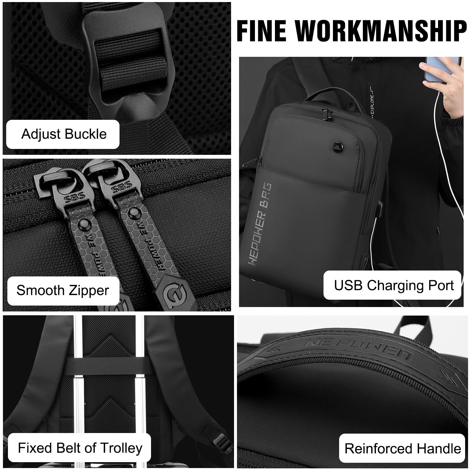 FANDARE Mochila Laptop Bolso de mano Mochila Mochila de viaje Multiusos Bolso de hombro Hombre Mujer PU film Mochila con USB Bolsos para Negocio Trabajo Diario Viaje Impermeable Mochila