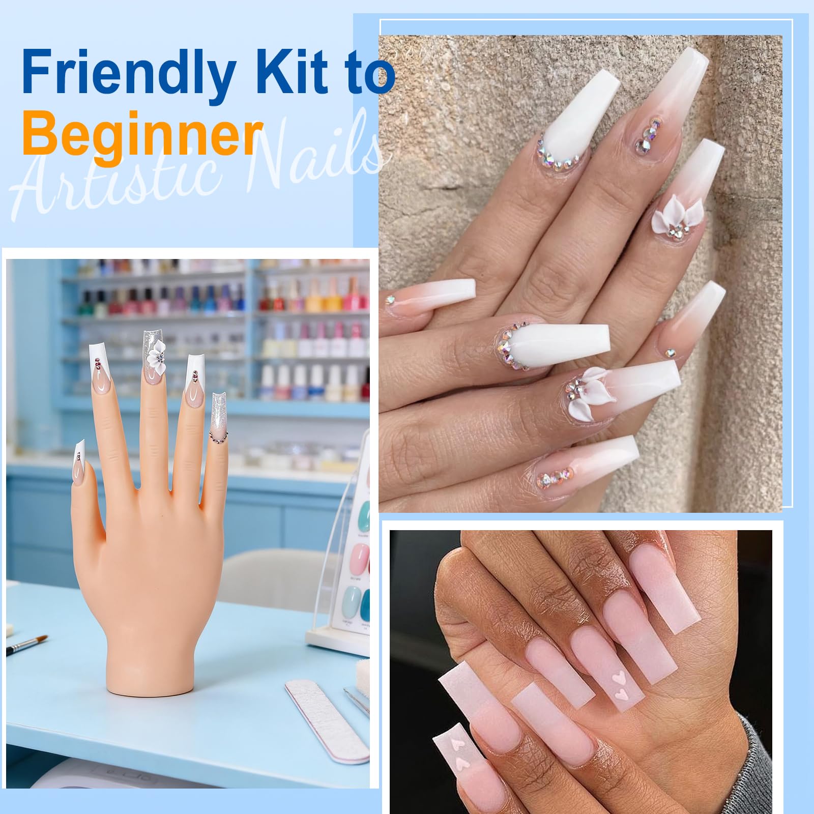 Major Dijit Acryl Nägel Starterset mit LED UV Lampe Acrylpulver, Nagelfräser, Nageldesign Set, Nagelbürste, Nagelspitzen, Topcoat & Basecoat – Komplett Set Maniküre zu Hause