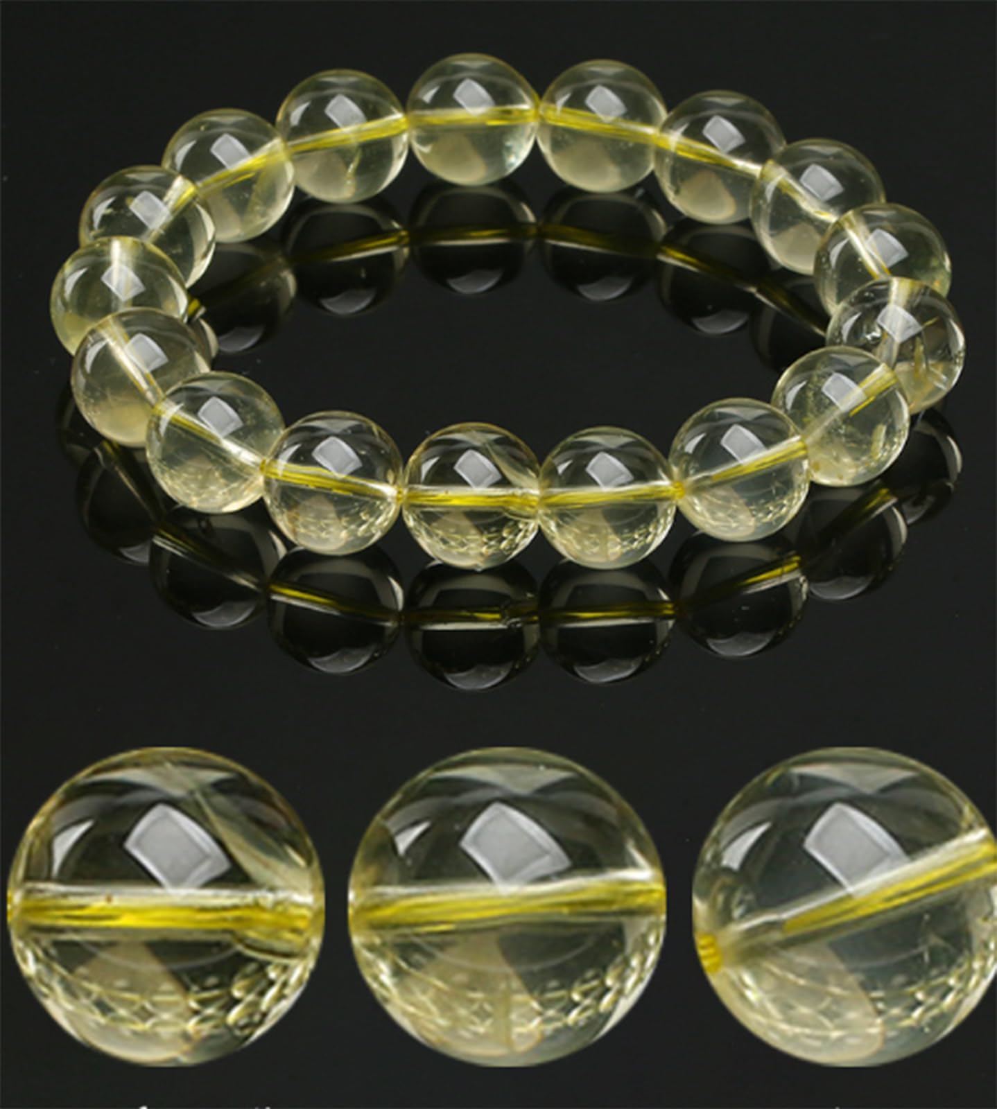 Zitronen-Citrin-Armband | Natürliche Kristall-Edelstein-Armbänder | Gelbe Bergkristallperle | Handgefertigtes Stretch-Armband für Damen, Herren und Jugendliche,10mm