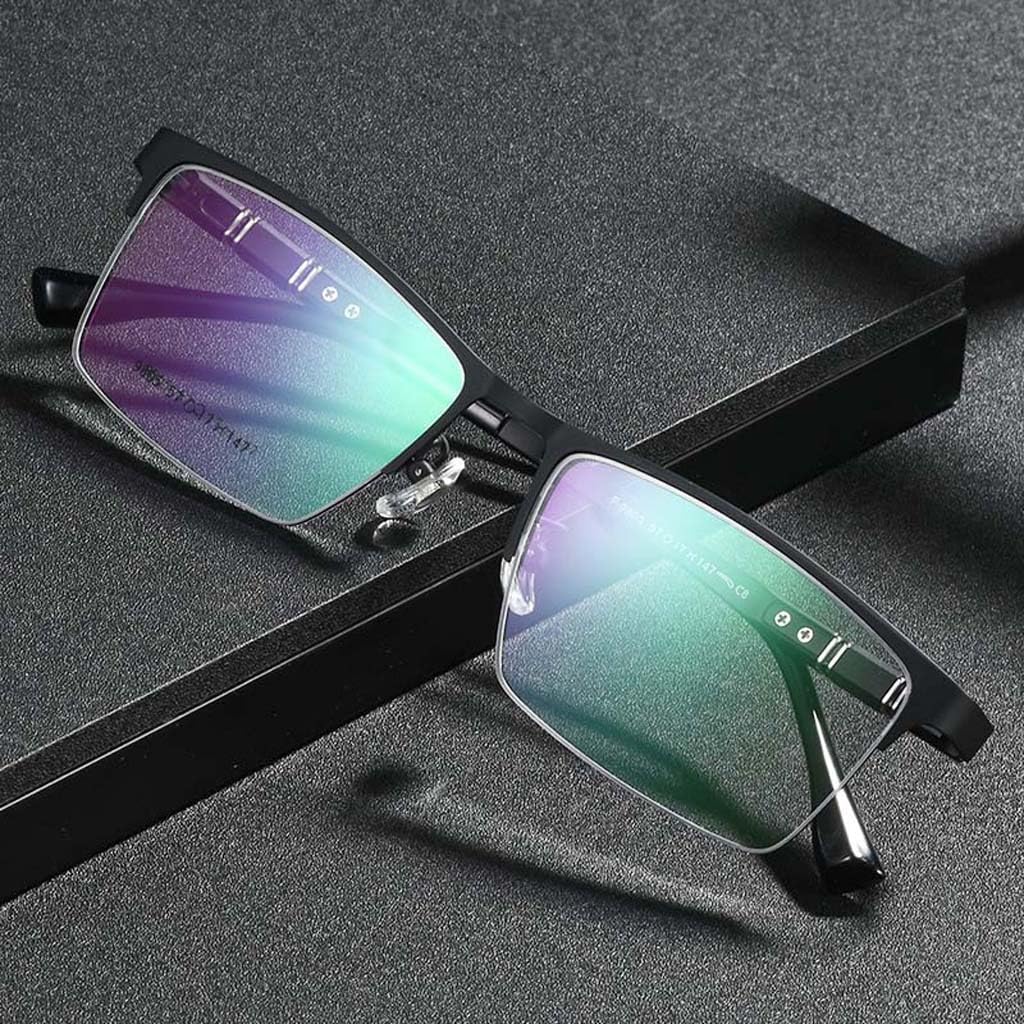 WZX Gafas de Lectura de Media Montura para Hombre, Gafas de Lectura antiluz Azul, Gafas de Lectura rectangulares de Metal semisin Montura con bisagras de Resorte