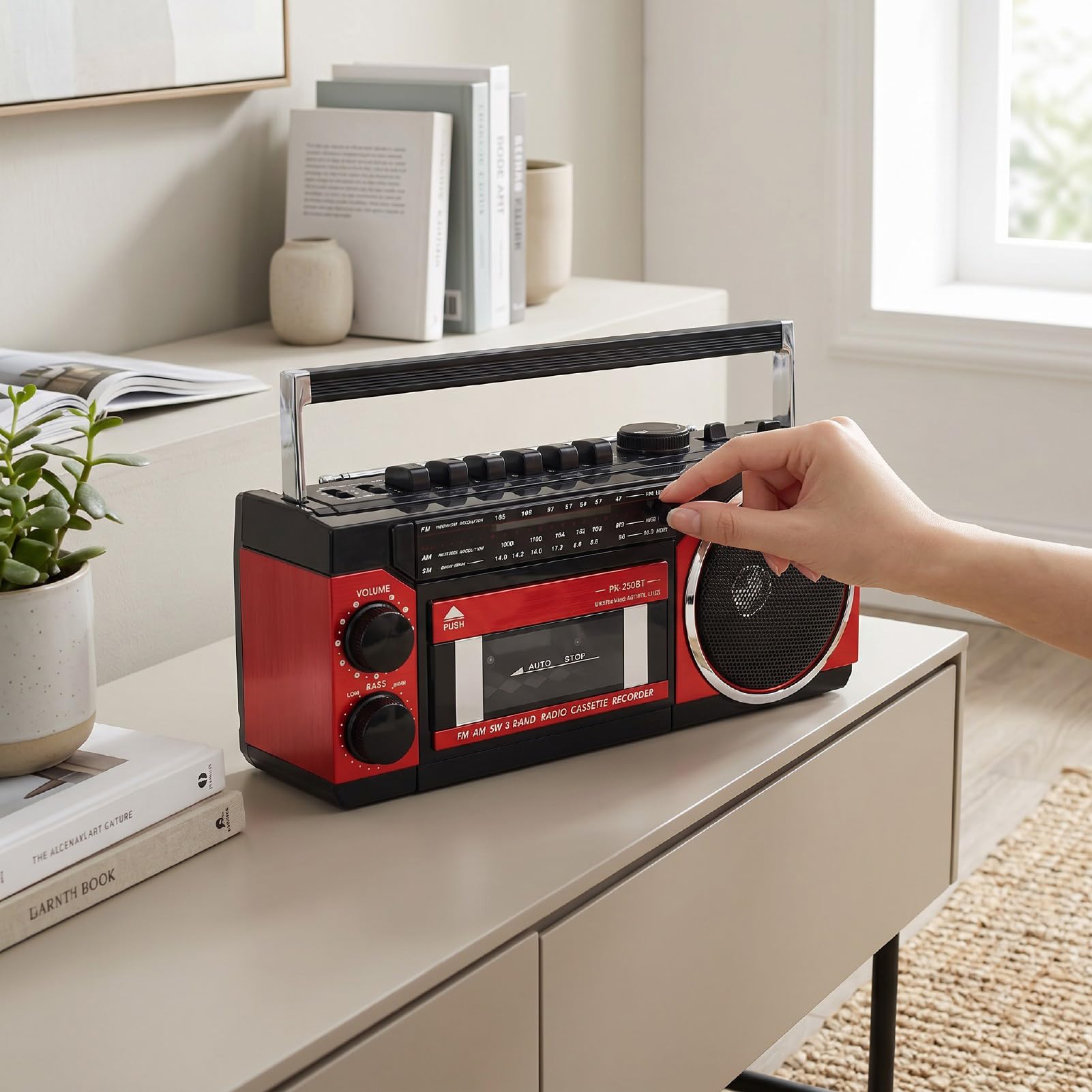 Przenośny Odtwarzacz Kasetowy z technologią Bluetooth (wtyczka UE) | Odtwarzanie USB, radio FM, wbudowany głośnik, gniazdo słuchawkowe, do użytku w pomieszczeniach i na zewnątrz