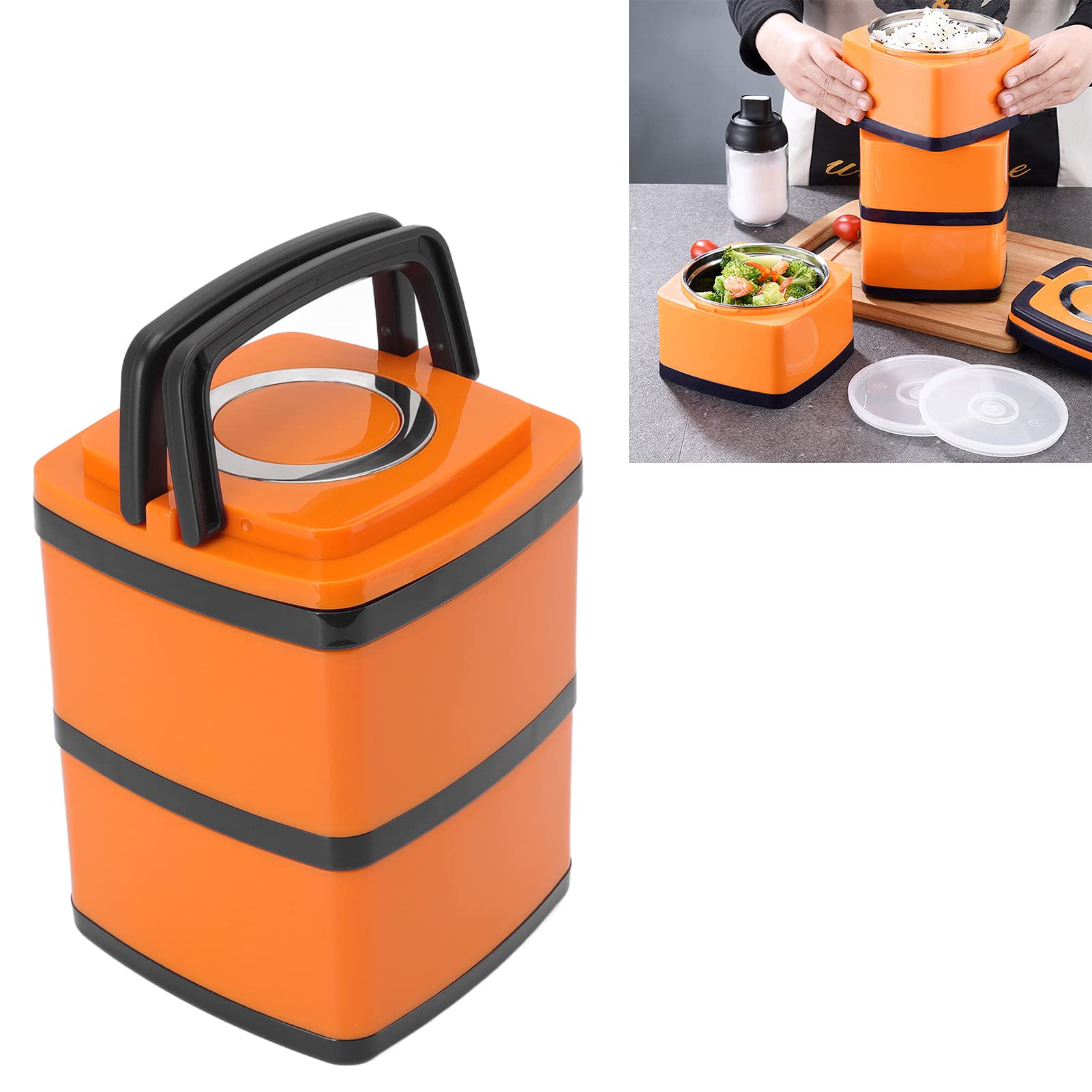 304 in acciaio inossidabile in acciaio inossidabile scatola a perdite a prova di pranzo isolato giapponese per studenti per gli impiegati di colore arancione durevole e sicuro (Doppio strato 1.5L)