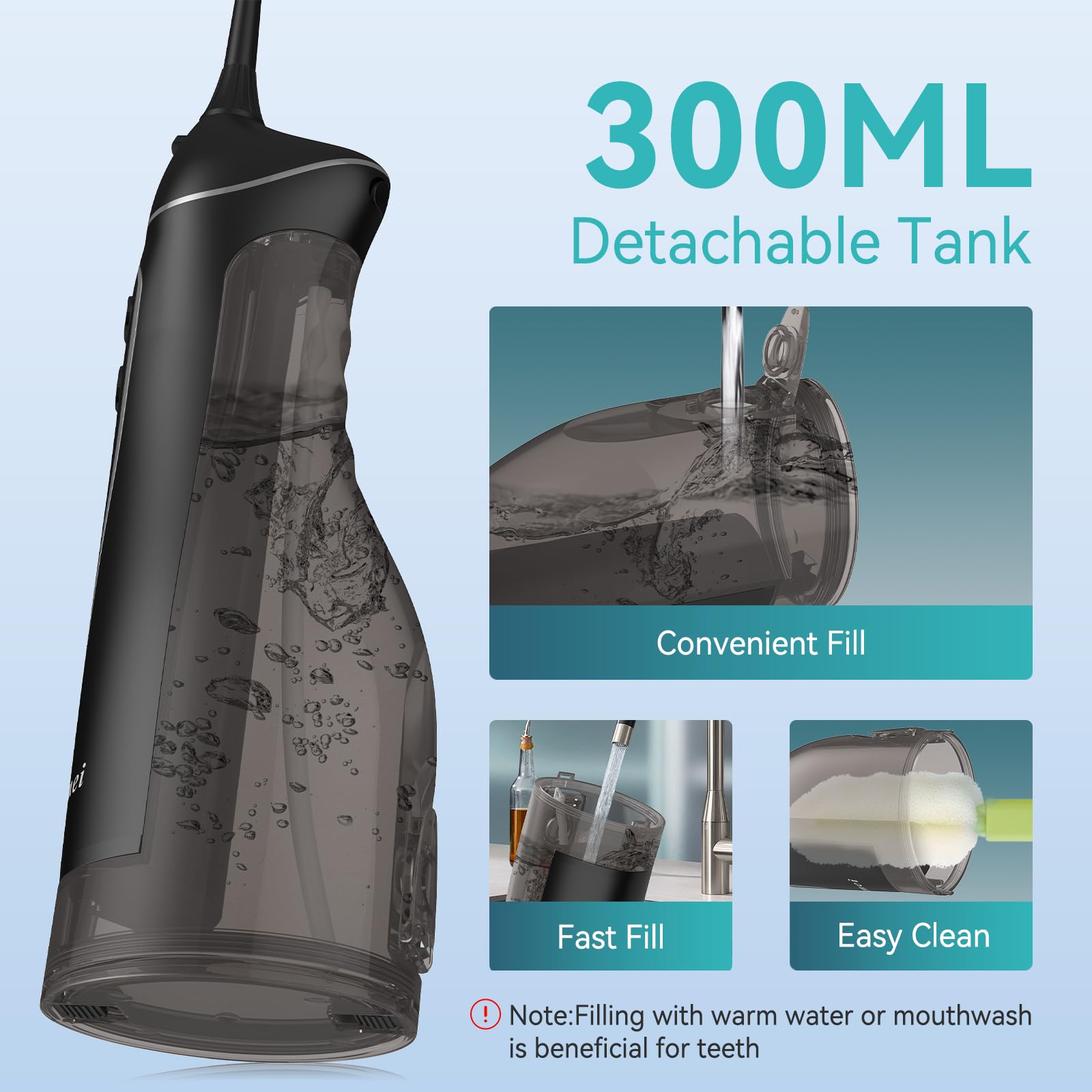 Water Dental Flossers for Teeth，300ML Cordless Portable Electric Water Flosser, 4 Modes Oral Irrigator, Waterproof Rechargeable Water Floss for Deep Cleaning,Plaque Remover,Braces Home Travel Use