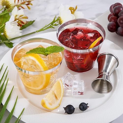 Miniatura 2 de Nervure 240 vasos de plástico plateados, vasos de plástico con borde plateado de 9 onzas, vasos de plástico resistentes con borde plateado,
