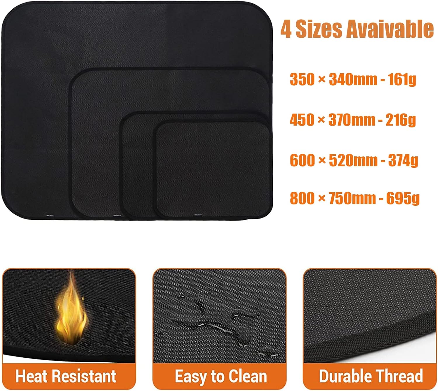 Fire Pit Mat Heat Proof Rectangle Silicone Mat for Outdoor Patio Deck Grass Lawn Protection - Folding and Portable Large Heat Shield Grill Fireproof Mat BBQ Camping Bonfires Utensils - Black 80*75cm