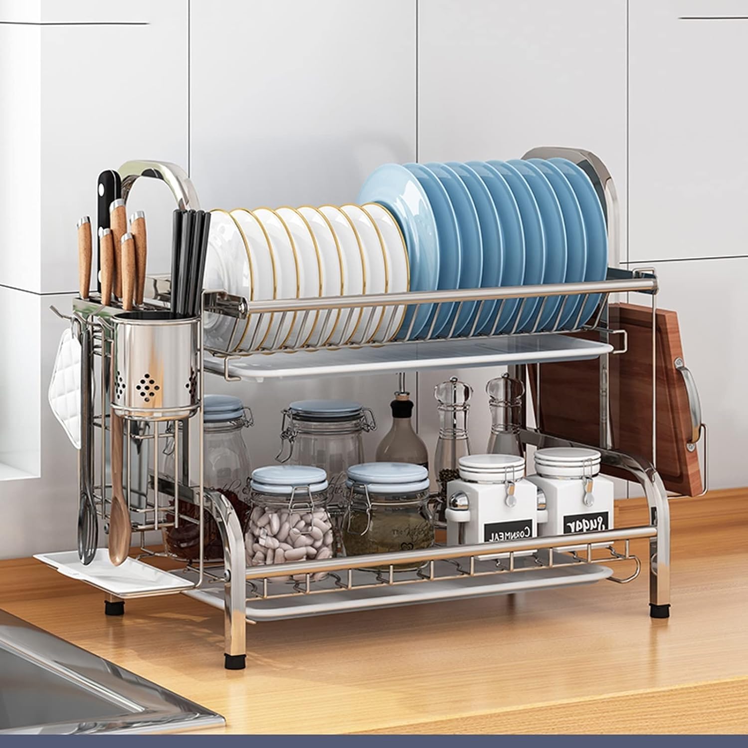 Dish Drying Rack 304 Stainless Steel Dish Storage Rack, Kitchen Dish Drainer Dish Rack, Dish Storage Rack, Dish Drying Rack Organizer Dish Racks for Kitchen Counter(C)