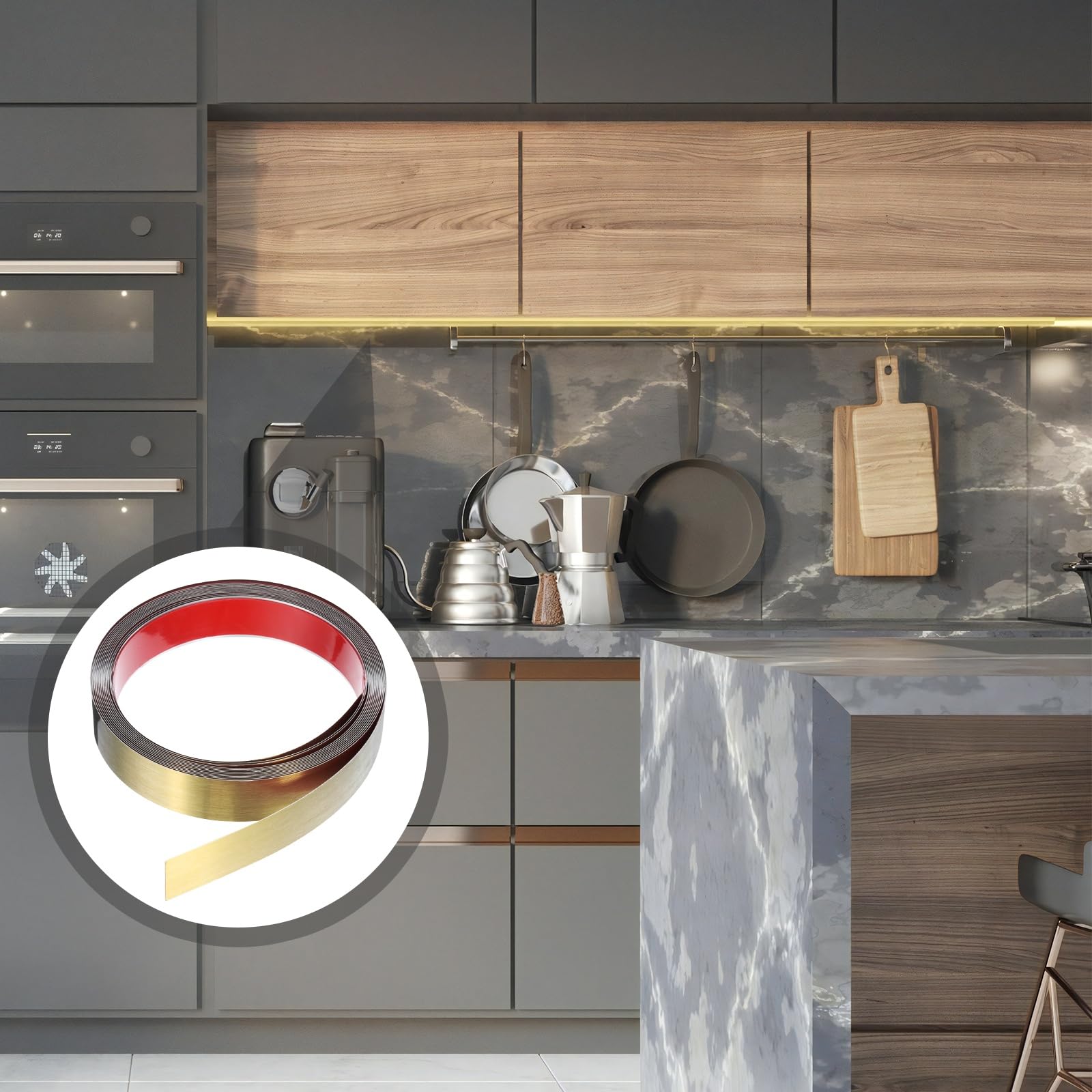 sourcing map 2 modanature da parete in acciaio inossidabile, 5 m x 3 cm, striscia decorativa in metallo per soffitto, parete, piastrelle, bordo specchio, oro spazzolato