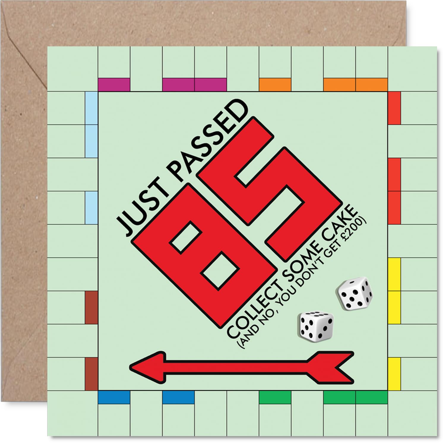 Funny 85th Birthday Card - Monopoly-inspired Laughs - Bright Green and Red Card Channels Classic Board Game with a Cheeky 85th Birthday Twist - 145mm Square, Envelope Included