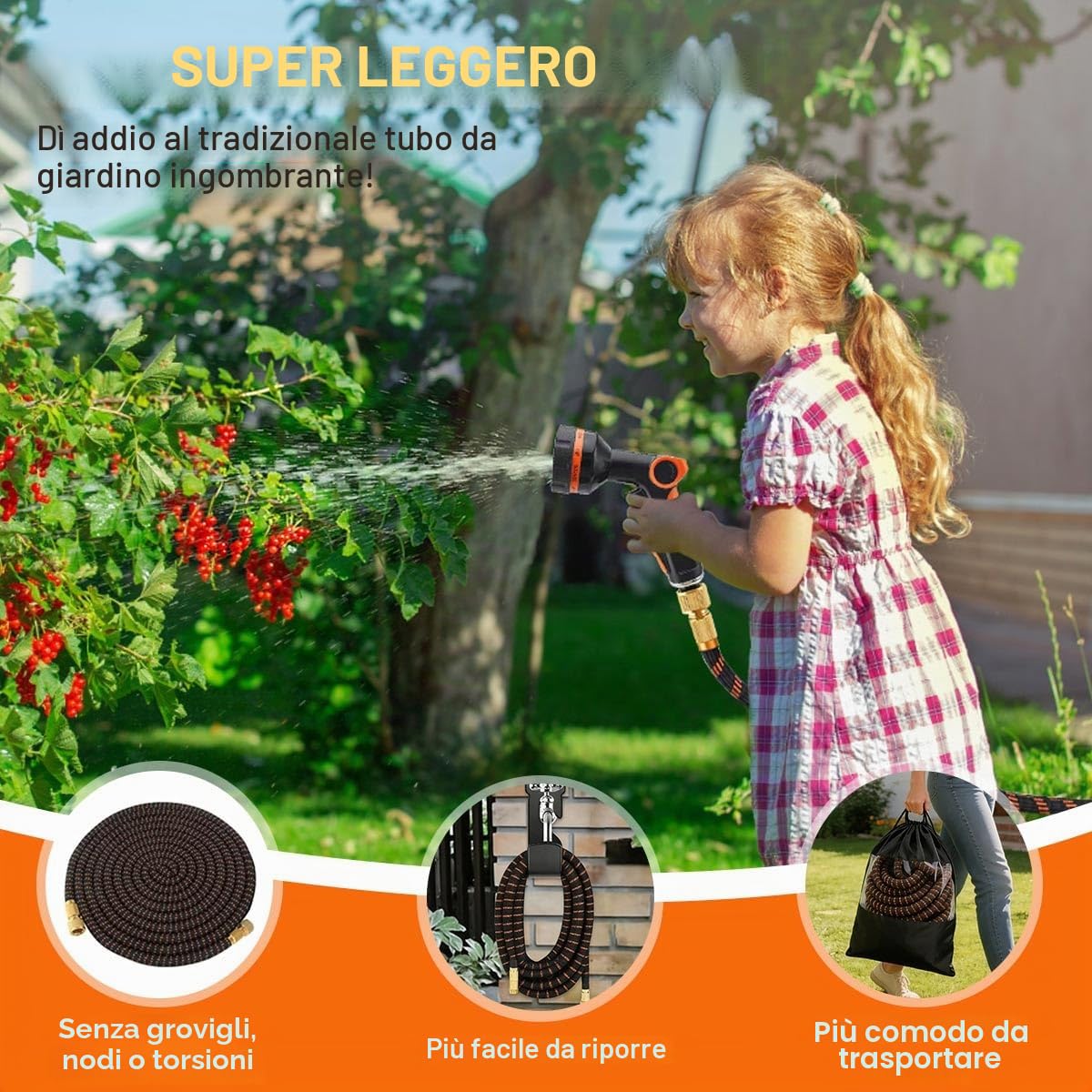 Tubo da Giardino Estensibile 30M/100Ft, Tubo da Giardino Flessibile con Pistola a Spruzzo a 10 Funzioni, Tubo Irrigazione da Giardino con Adattatore da 1/2" e 3/4", per Prato, Lavare l'Auto