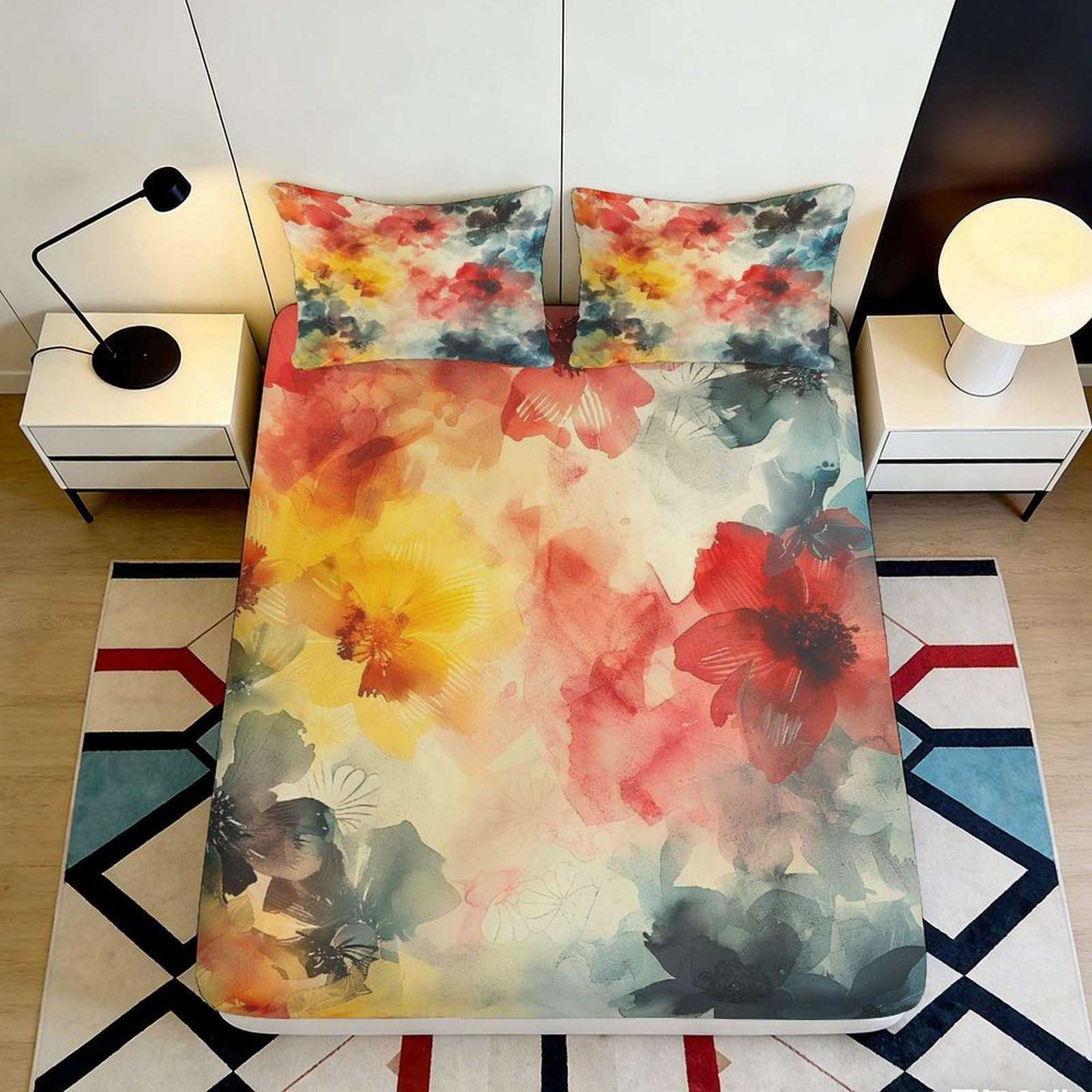 3D Printed Abstract Watercolor Fitted Sheet Microfiber Soft Breathable Cloud Splash Mattress Cover for Bedroom Dorm Decor 90x200x25cm