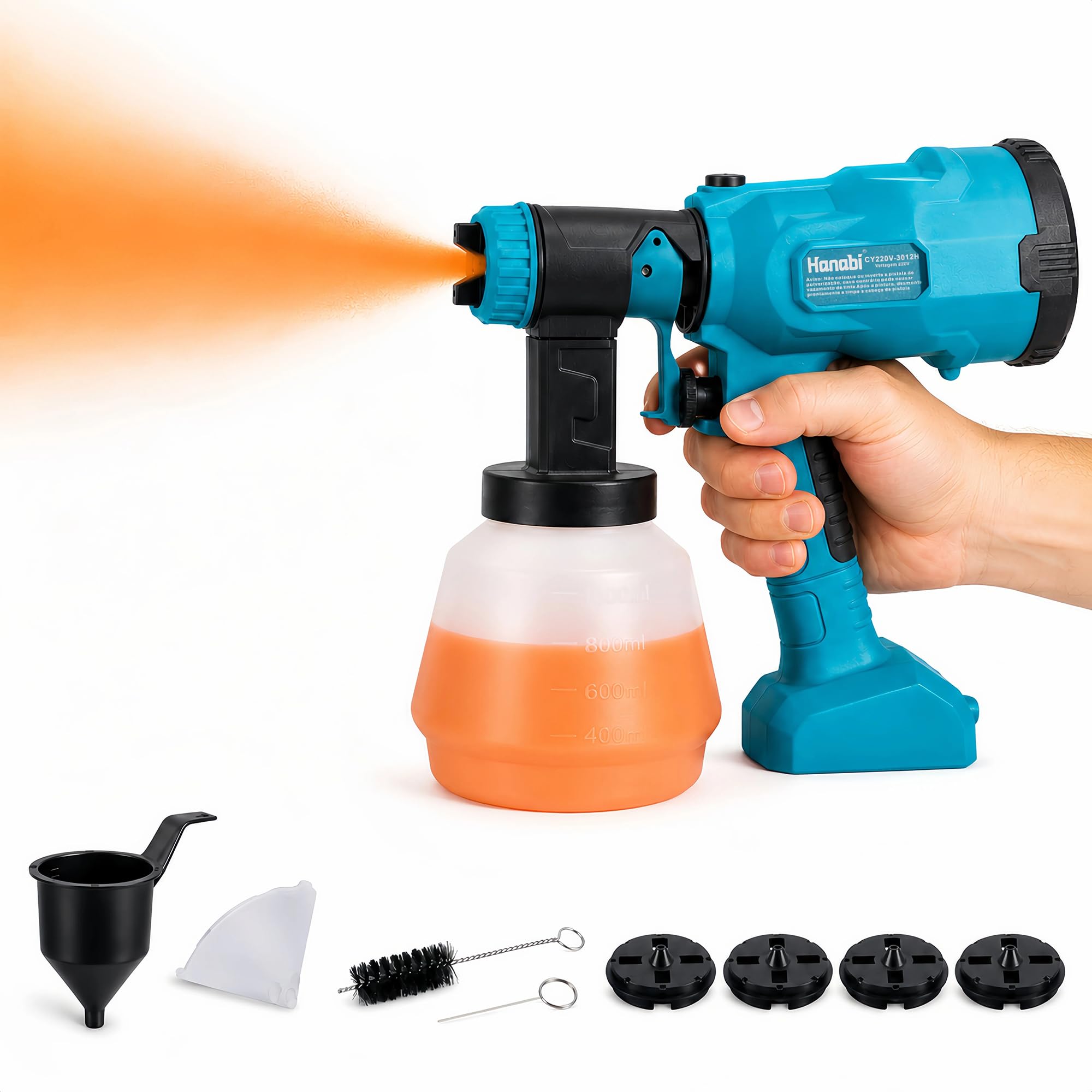 Hanabi Pistola Pintura Elétrica Pulverizar Tinta Pulverizador Sem Fio 220V | 1000ML HVLP