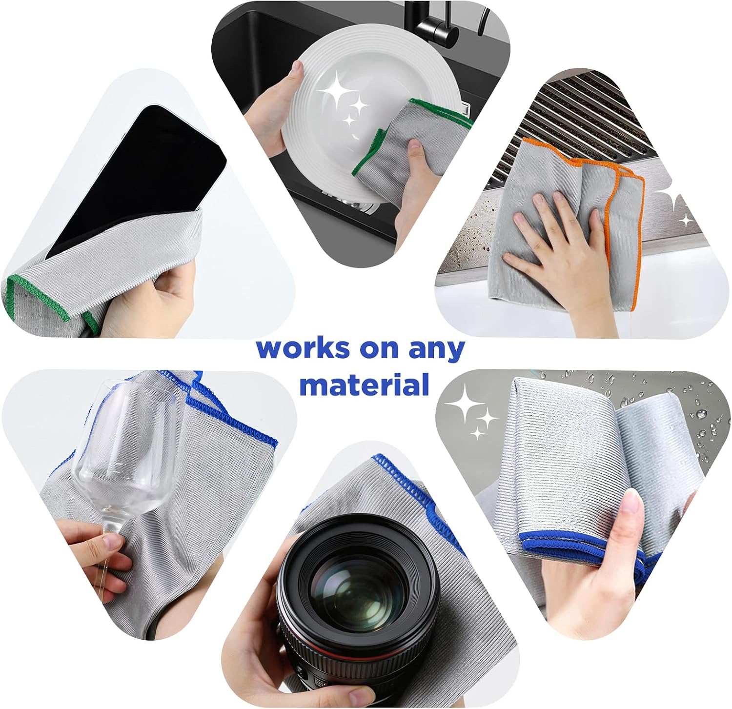 Puomue 12 Pack Microfiber Glass Cleaning Cloth, 320GSM Thick Lint Free Glass Towels, Reusable Window Cleaning Cloth for Windshields, Lenses, Glasses, Mirrors & Windows, Polishing Silver, 13.8" x 10.8"