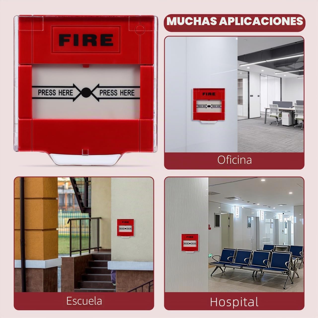 iplusmile Botón De Alarma Contra Incendios Rojo, Reiniciable, Resistente Intemperie, Para Montaje En Pared, Punto De Llamada De Emergencia y Prueba De Emergencia Contra Incendios