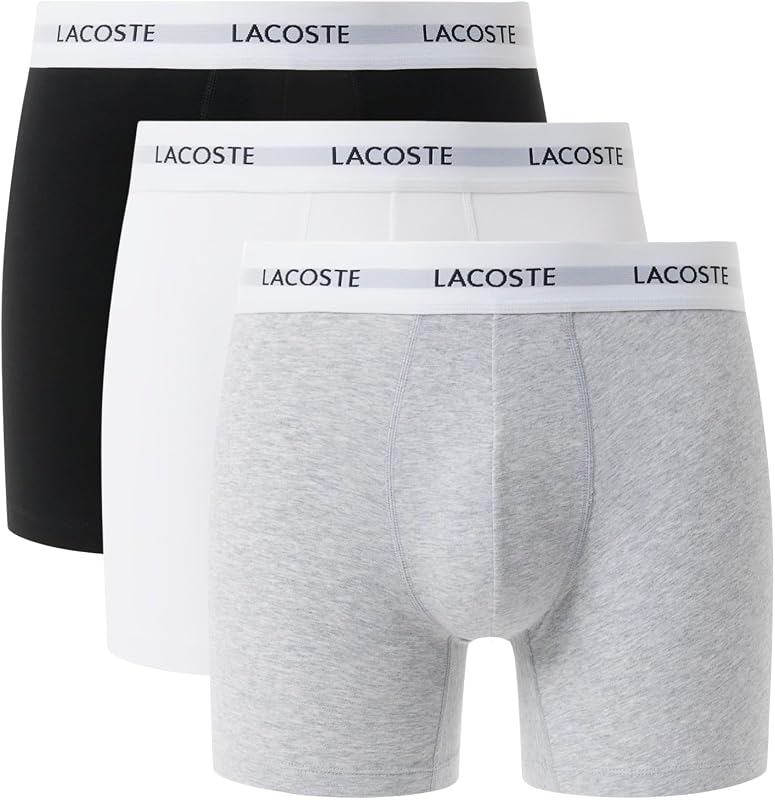 Lacoste Calzoncillos tipo bóxer de punto de algodón elástico largo para hombre, paquete de 3