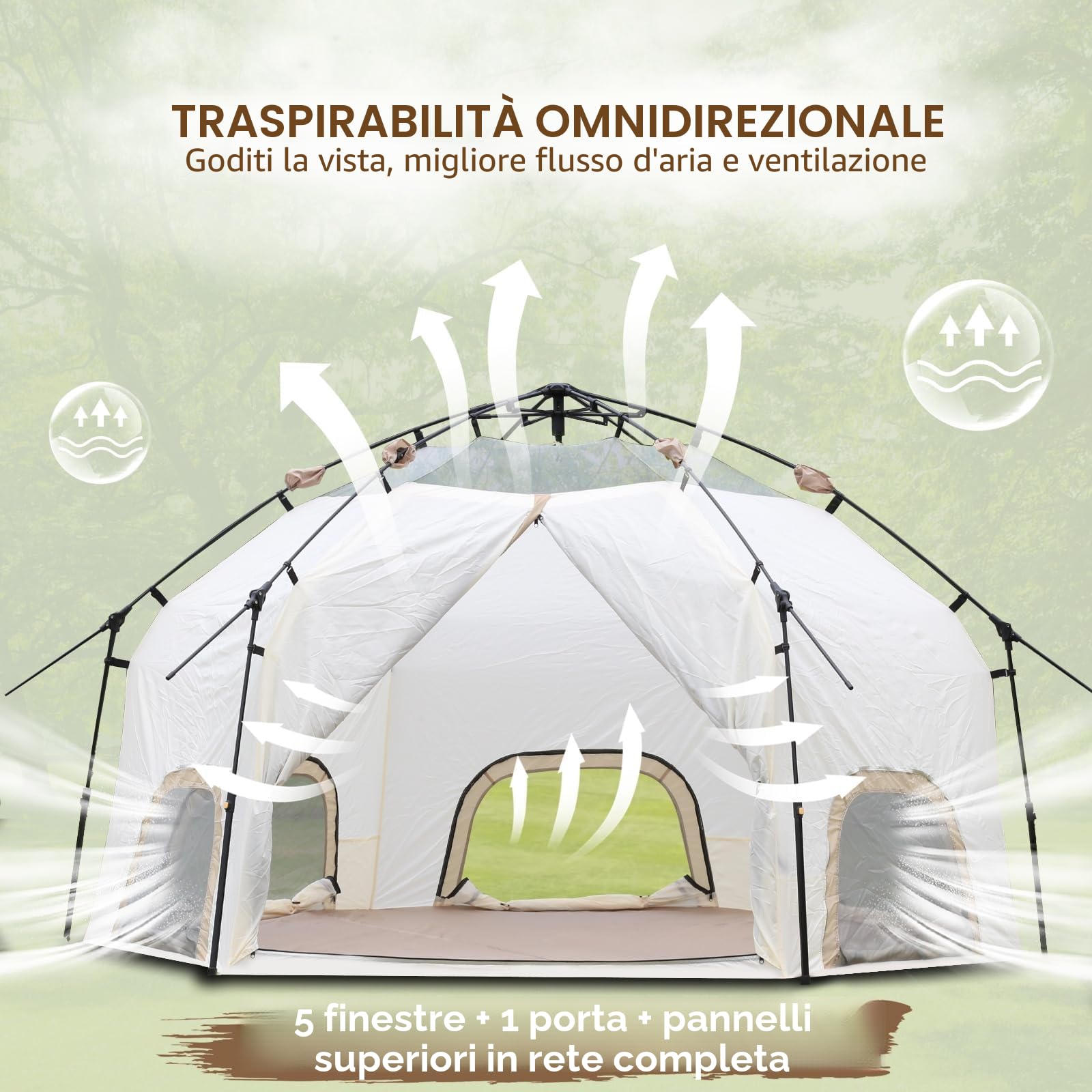 Chihee Tenda da campeggio pop-up, capanna familiare con veranda per 3 persone, riparo esterno grande capacità, impermeabile e antivento, facile da installare