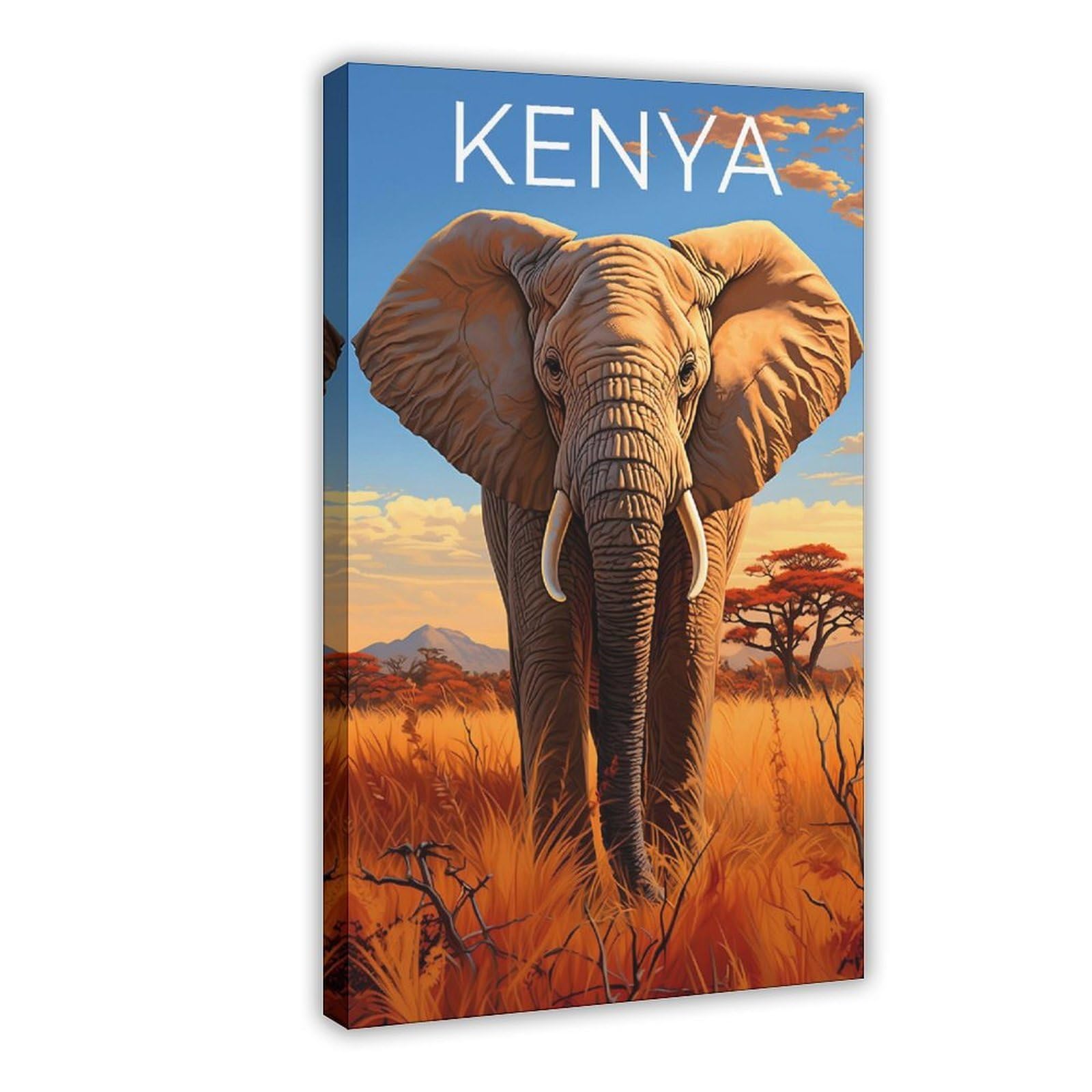 Bareronor Kenya Elephant Poster Canvas Poster Bedroom Decor Landscape Office Room Decor Gift 24" L X 36" W