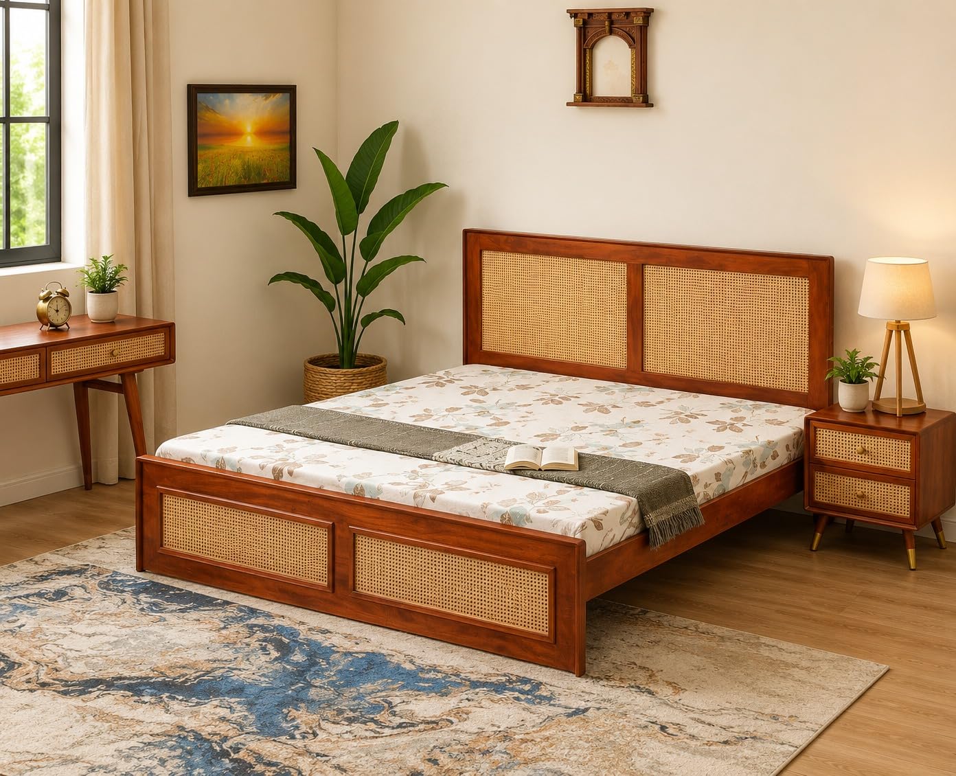 Solid Sheesham Wooden Bed with Headboard for Livingroom Bedroom and Hollway | Premium Wooden Bed Frame | Modern Bedroom Furniture | Heavy Duty Platform Bed |-picture-27