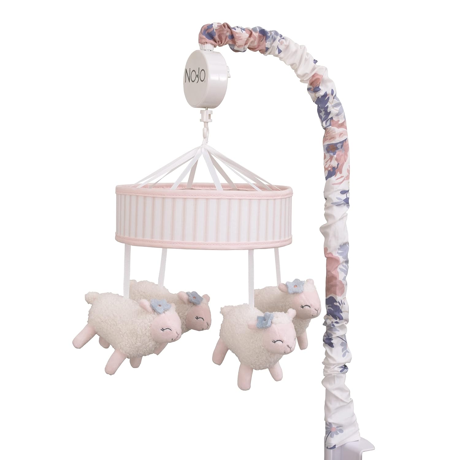 NoJo Farmhouse Chic Pink and White Stripe Lamb and Floral Musical Mobile
