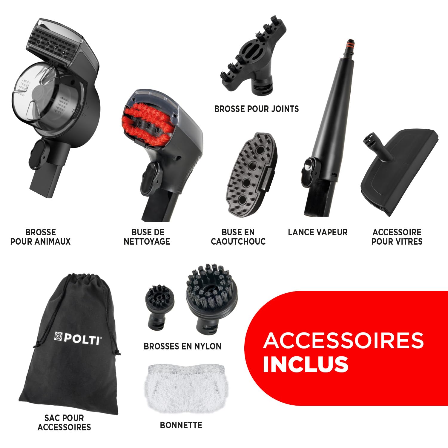 Polti StainOver Pet SC50, Shampouineusevapeur 4 en 1 Pour éliminer Les Taches, Détacheur avec Fonction Vapeur, Idéal Pour les Propriétaires d'Animaux, 10 Accessoires Inclus, Gris Foncé