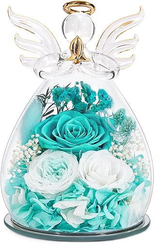 Miniatura 12 de Regalos para el día de San Valentín para ella, rosa preservada para mujer, flores frescas para siempre en decoración de vidrio, figuras de ángel,