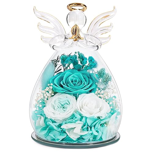 Gifts for Mom Mothers Day Birthday Gifts for Women Preserved Rose Forever Flower in Glass Angel Figurines Fresh Flowers for Delivery Anniversary Real Colorful Roses for Grandma Her Wife from Daughter