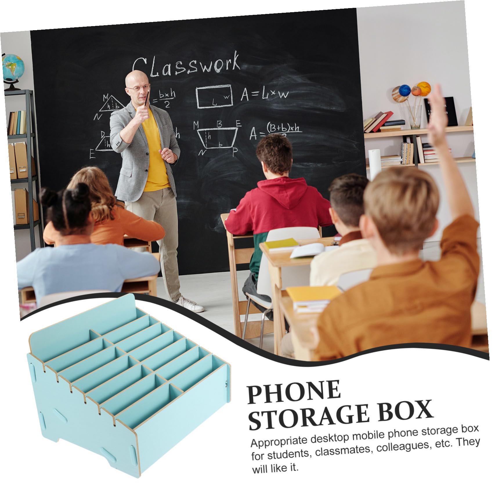 Cabilock Caja Organizadora de Madera Soporte Múltiples Compartimentos y Almacenamiento para Teléfono Móvil Adecuado para Aula y Escritorio