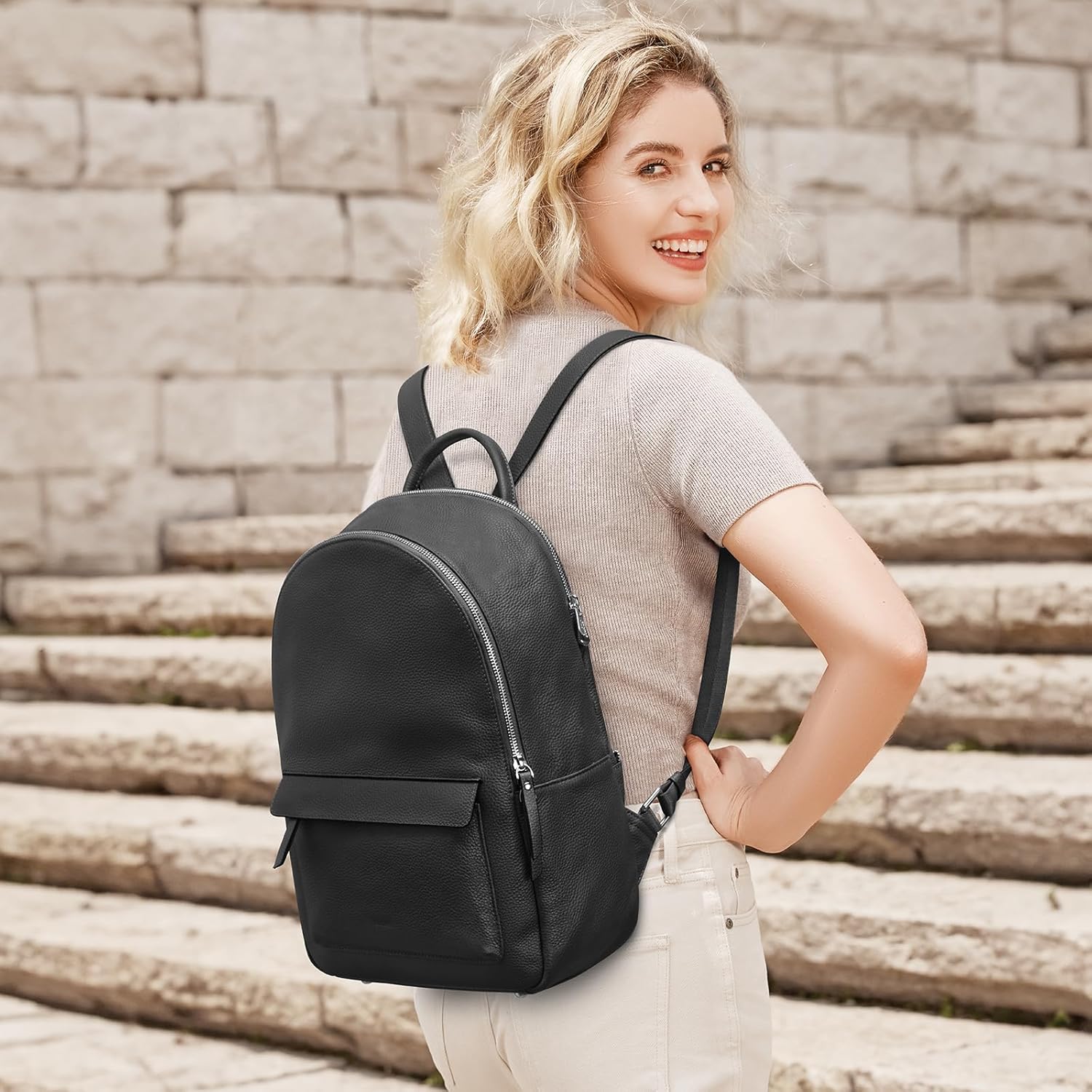 S-ZONE Genuine Leather Backpack Purse for Women Travel Backpack Classic Work Shoulder Bag Business Daypack Adjustable Straps Medium - Image 7