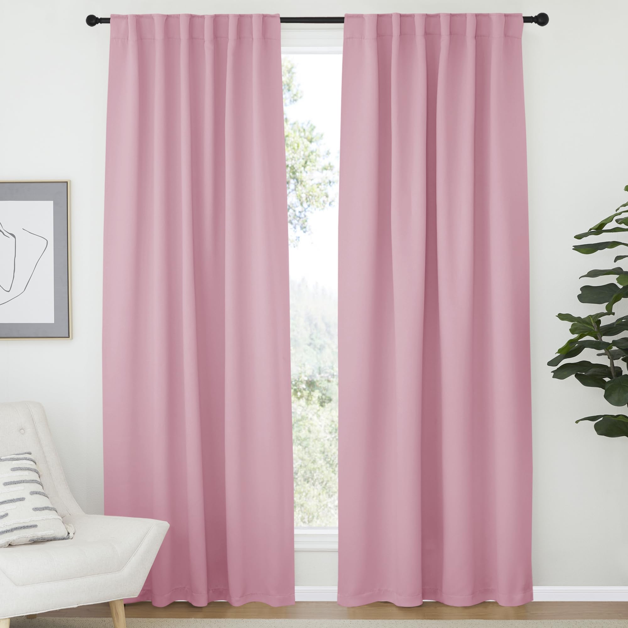 NICETOWN Blackout Curtain Blinds for Living Room - (Rouge Pink Color) 52 inches Wide by 72 inches Long, 2 Panels Set, Insulated Room Darkening Window