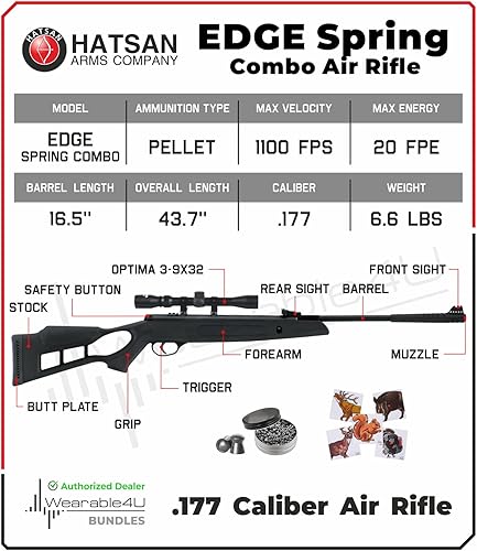 Miniatura 3 de Hatsan Edge Spring Combo Rifle de aire con Wearable4U incluido 100x objetivos de papel y pellets de plomo