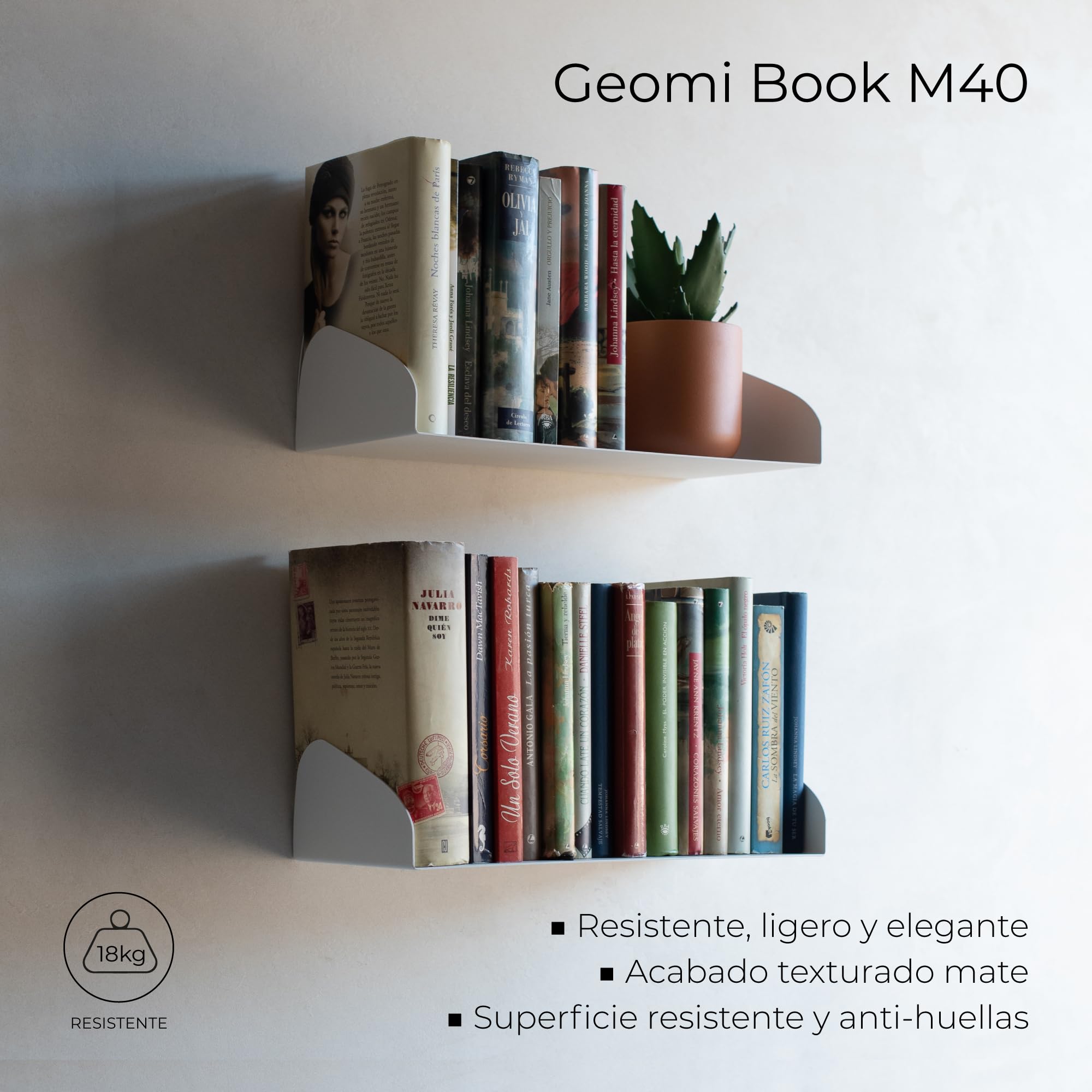 MILUKA Estantes flotantes de Pared Blancos de 40 x 16 cm - Pack de 2 | Estanteria Libreria de Metal con Anclaje Oculto | Baldas Invisibles para Libros y Decoración Hogar