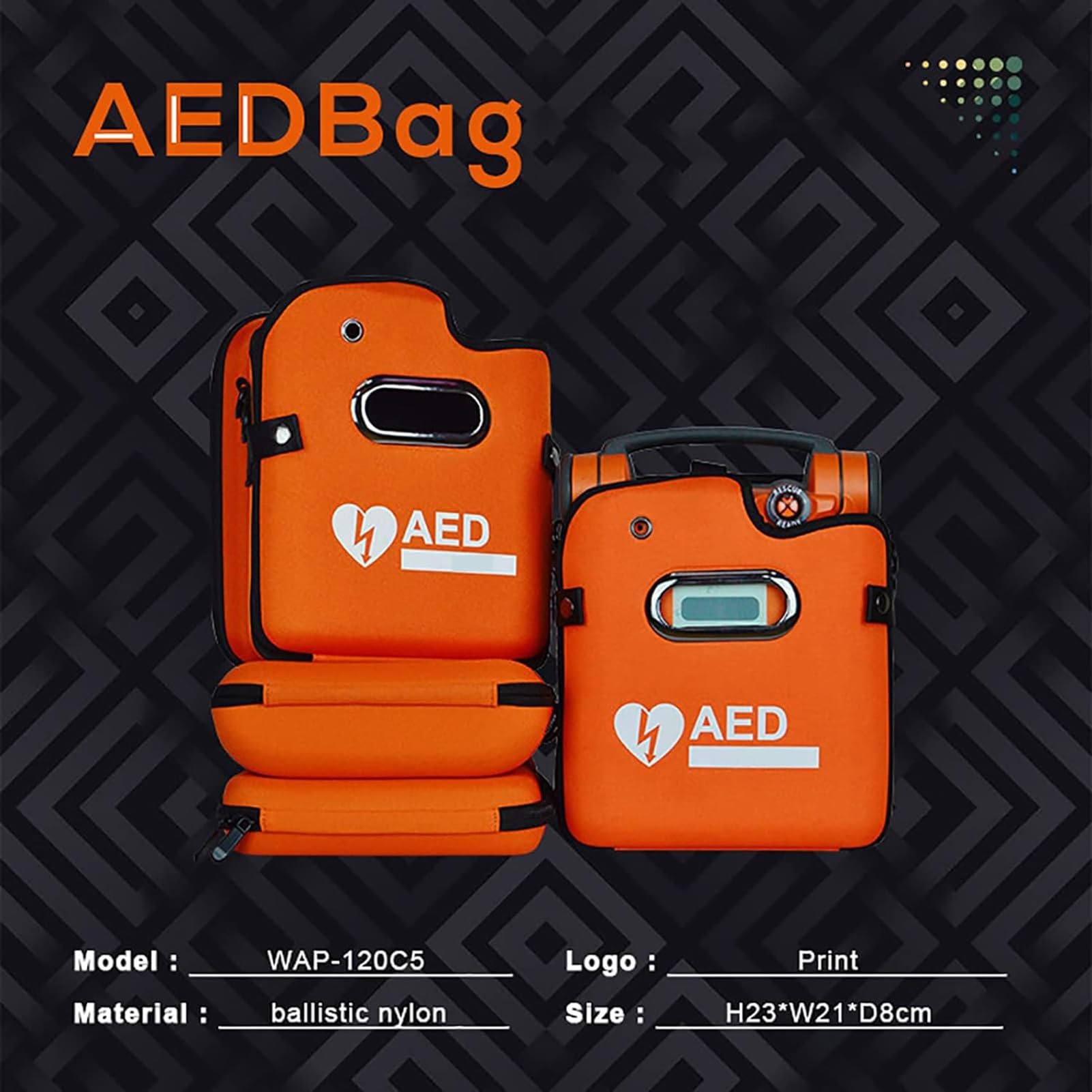 Sac de Rangement for défibrillateur AED, Sac de Rangement Robuste for AED, Sac médical AED au Design Orange accrocheur, Tissu indéchirable et imperméable Haute densité