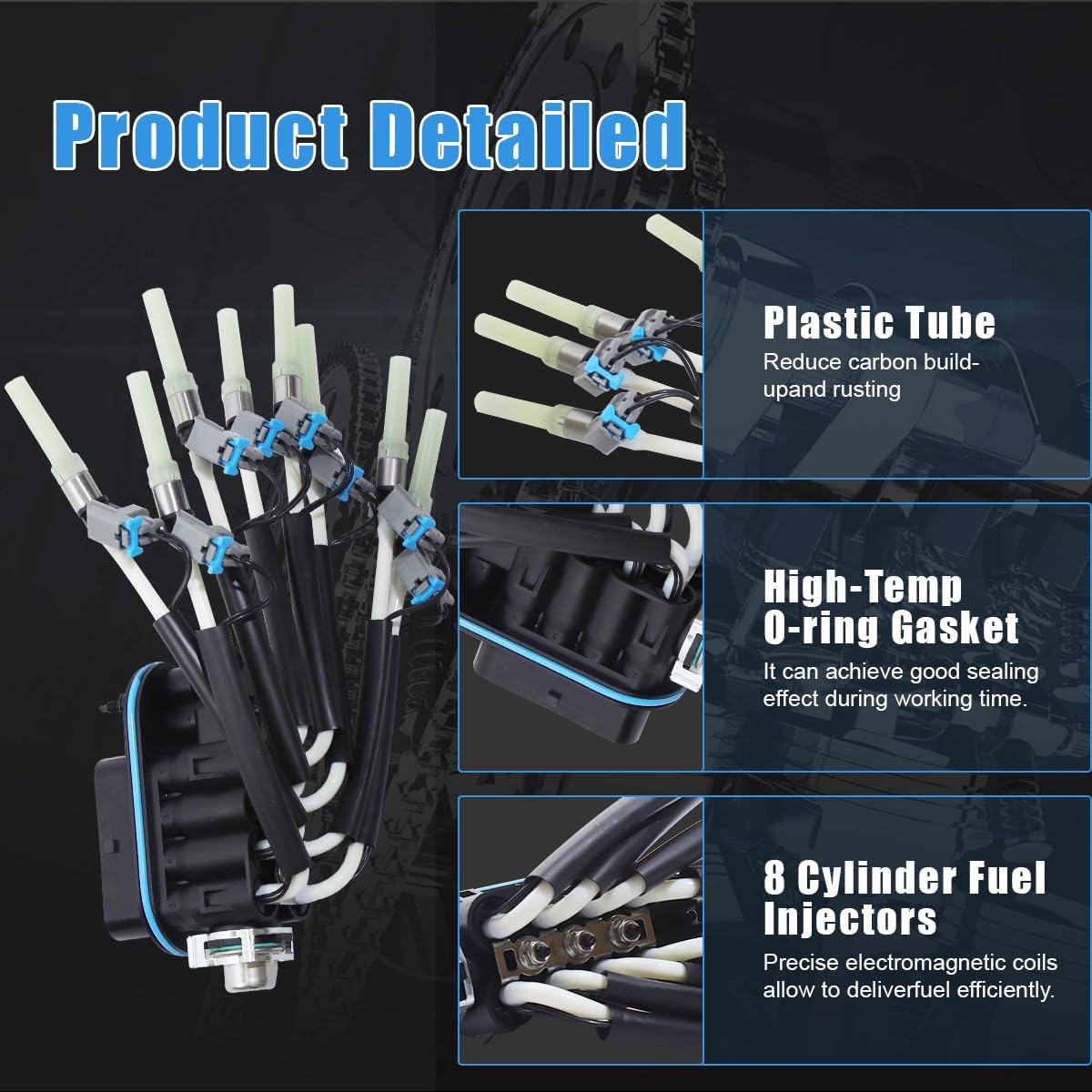 Spider Fuel Injectors FJ504 Compatible with Chevy 1996-2002 & for GMC 1996-2002 & for Cadillac 99-00, 8 Cylinder Fuel Injector Assembly with Bracket Replace 89060440 93441235