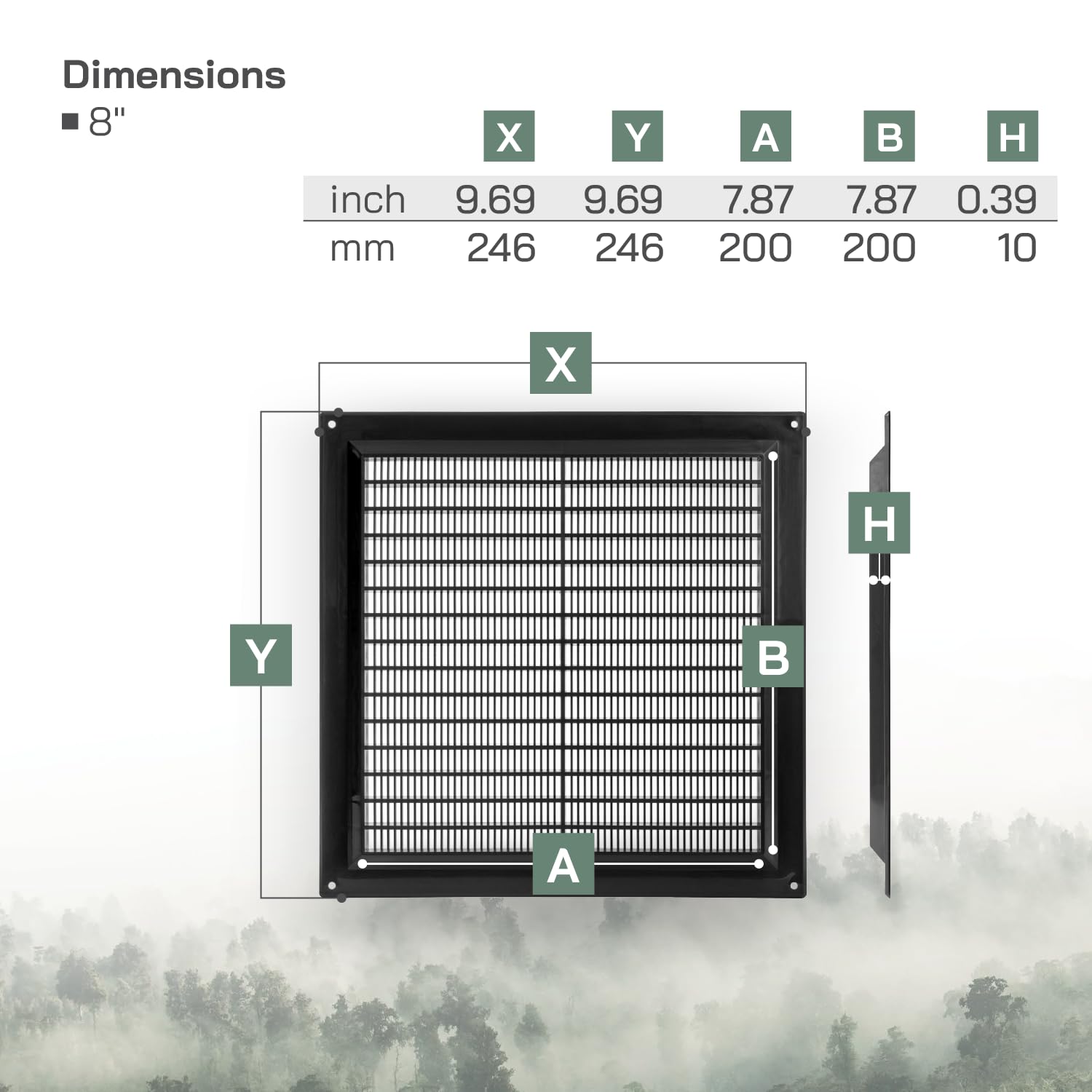Vent Systems 250 x 250 mm / 10" x 10" Inch Square Plastic Air Vent Cover, Louvered Wall Grille with Insect Mesh - Image 2