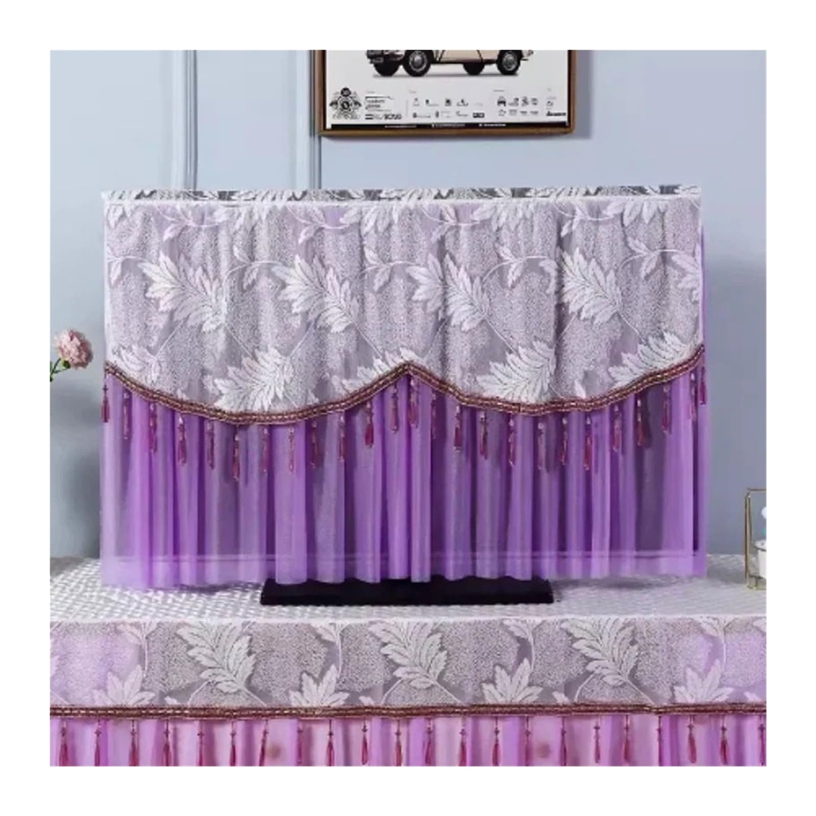 outdoor tv cover bildschirmschoner Staubdichter und atmungsaktiver TV-Staubschutz mit Spitze. Einschalten ohne Entfernen der TV-Abdeckung. Hängende gebogene Tischplatten-Spitzenabdeckungen(Color012,12