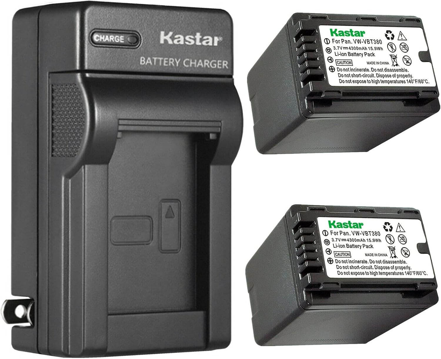Kastar 2-Pack Battery and AC Wall Charger Replacement for Panasonic HC-V160K, HC-V160GK, HC-V180, HC-V180K, HC-V180GK, HC-V201, HC-V201K, HC-V210, HC-V210M, HC-V210GK, HC-V210MGK, HC-V230M, HC-V250
