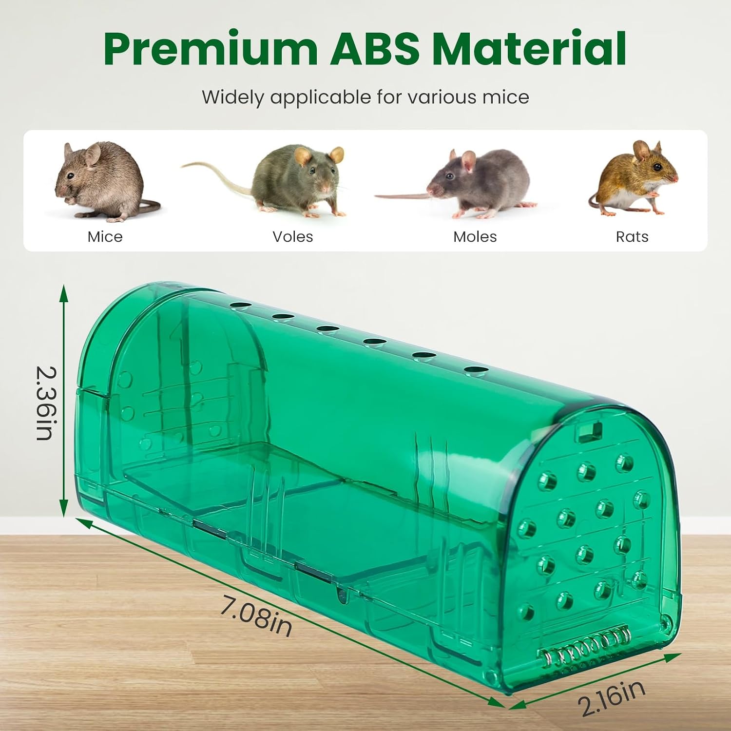 2Pcs Humane Mouse Trap, Reusable Live Mice Trap, Catch and Release Mouse Capture Cage Finger Safe for Small Animal Mice Rodent Hamster