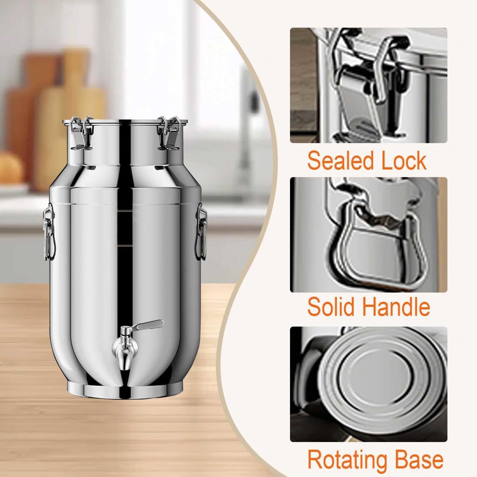 bidon Eau 10l Alimentaire avec Robinet,Seau INOX avec Couvercle pour Huile Et Aliments pour Stockage,B-25liter
