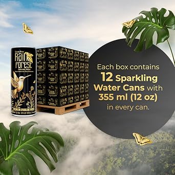 Rainforest Sparkling Water Cans | Pallet 12 Boxes, Each with 12 Cans (355 ml Each) | Crisp Carbonated Water for Pure Refreshment | Naturally Sourced Drinking Water in Eco-Friendly Packaging