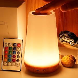 THAUSDAS Night Light Dimmable Touch Lamp for Bedroom Portable Table Bedside Lamp 5 Brightness 13 RGB Colors Night