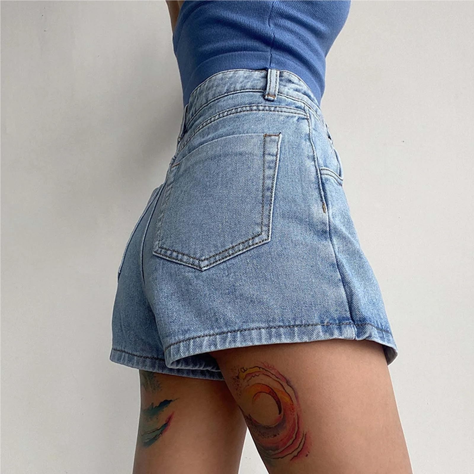 Falda Vaquera para Mujer Pantalones Cortos de Mezclilla de Cintura Baja for Mujer, Pantalones Cortos de Verano con Pierna Ancha, Mono para El Uso Diario, Fiestas(XXL)