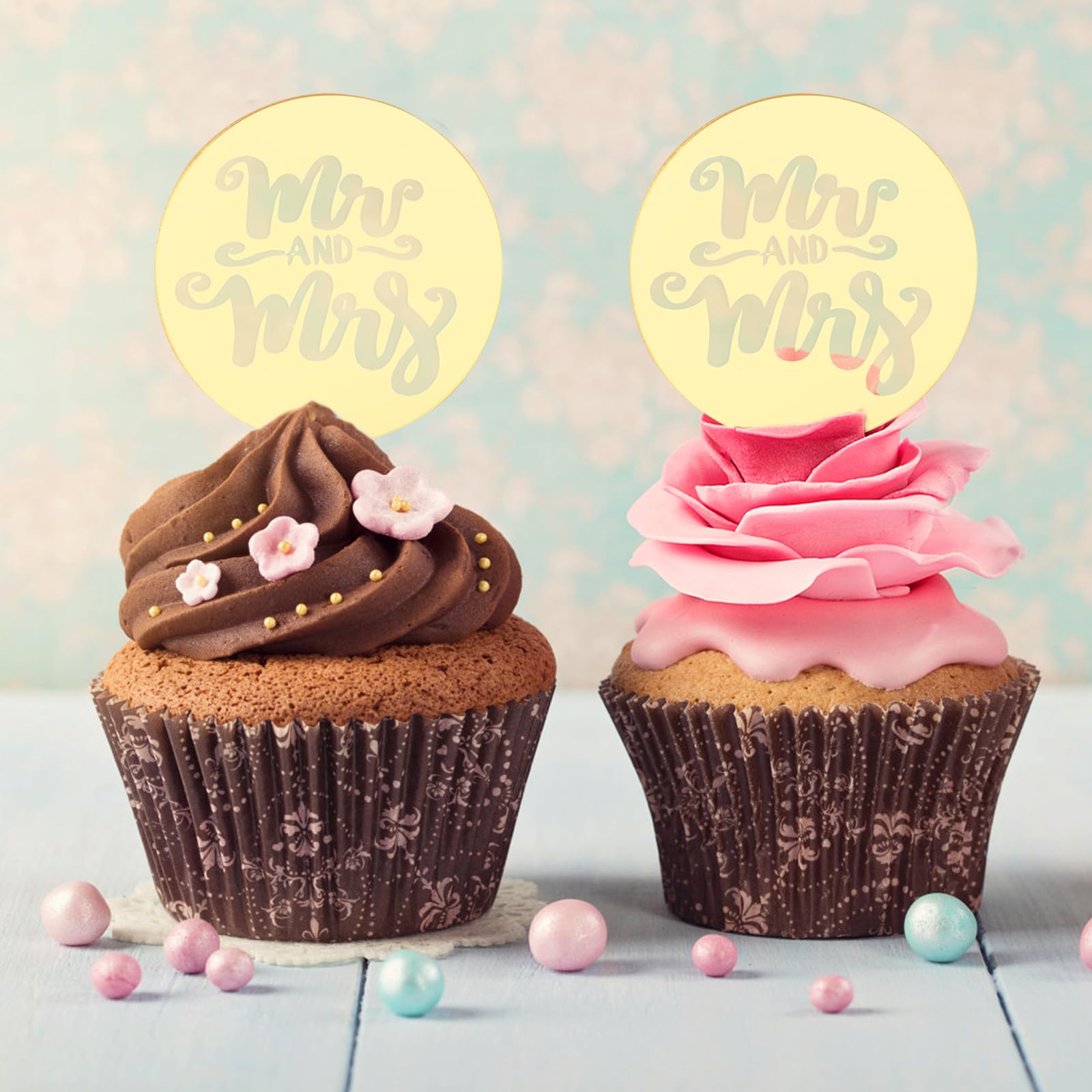 URROMA Happy Anniversary Acrylic Cupcake Toppers, 20pcs Round