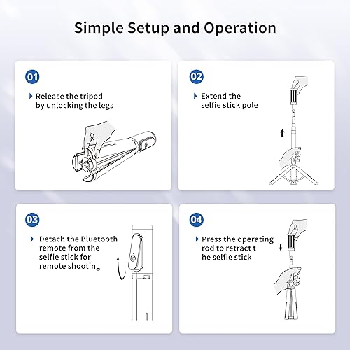 Miniatura 7 de ATUMTEK Trípode para selfie, extensible 3 en 1 de aluminio Bluetooth selfie stick con control remoto inalámbrico y soporte de trípode para iPhone