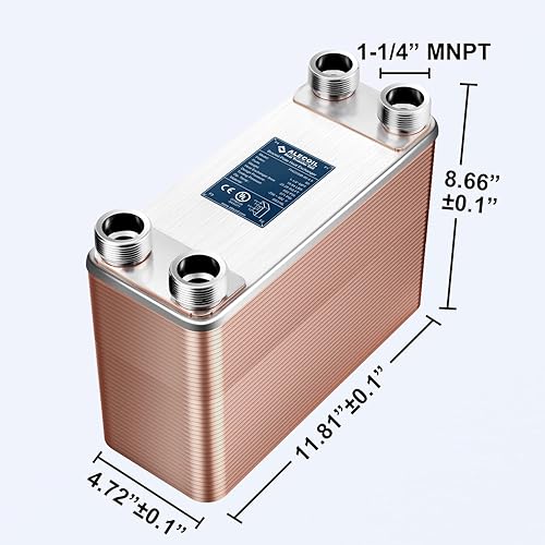Miniatura 9 de Alecoil Intercambiador de calor de 50 placas de 5 x 12 pulgadas con puerto MPT de 1-14 pulgadas de agua a agua placa soldada de acero inoxidable
