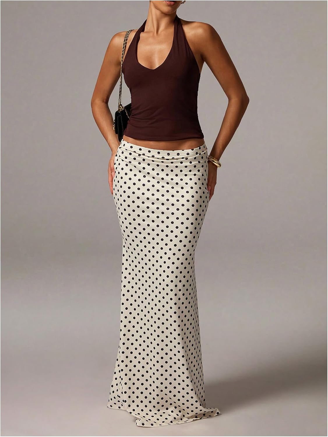SweatyRocks Women's Polka Dots Bodycon Maxi Skirt Elegant Low Waist Fishtail Skirts