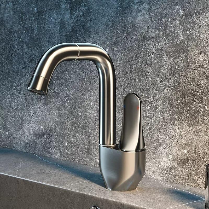 Mitigeur de lavabo blanc et gris en laiton avec bec rotatif pour eau chaude et froide