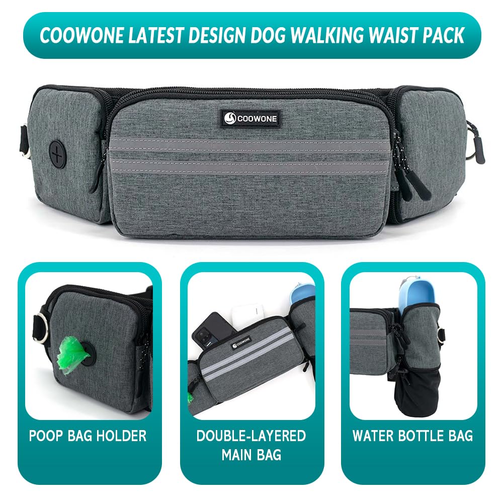 Hands Free Dog Leash with Dog Walking Fanny Pack for Large Medium Small Dogs, Heavy Duty Durable Reflective Waist Bungee Leash for Dog Training,Night Walking Running Jogging Hiking